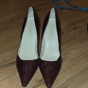 Lauren Ralph Lauren Brown Faux Snakeskin Pointed Toe Heels Size 7